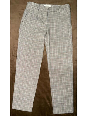 Loft The Riviera Slim Houndstooth Print Pants size 8 Brown/White